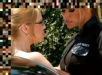 Sexy police officer punishes a bad and sexy driver