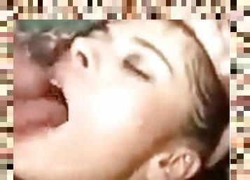 Hot horny brunette got such a spoiled mouth she sucks two at once