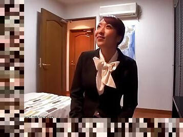 Japanese office lady in tights meets her new boss