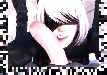 Nier Automata gets hard pussy pounding from huge dicks and does solo pussy play