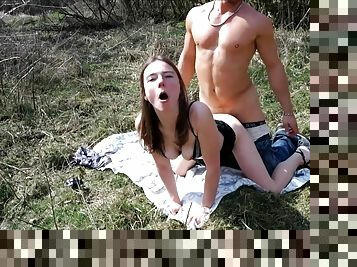 german college teen outdoor threesome