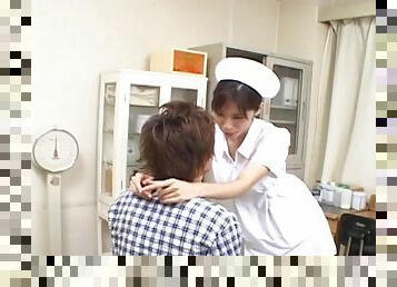 Lovely nurse Riko Tachibana gets talked into sucking on a cock