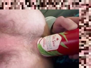 Shampoo bottle in his tight ass