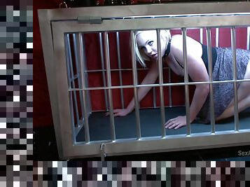 Blonde girl Miley May kept in dog cage and used as a sex slave