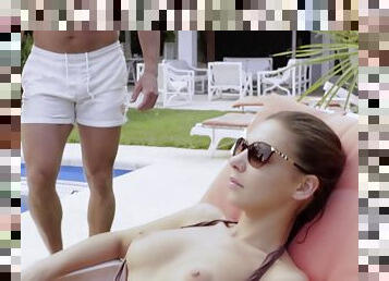 Kira Queen is sunbathing by the pool and gets fucked in her ass