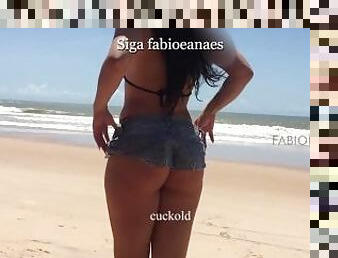 Esposa na praia o Cafucu dotado de sunga branca o corno s a filmando BBC (fabioeanes com)