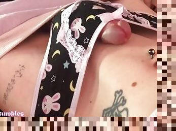 sissy femboy humping and accidentally spills on tummy