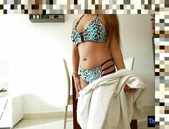Thai amateur girlfriend with big boobs has sex with her boyfriend in a hotel room