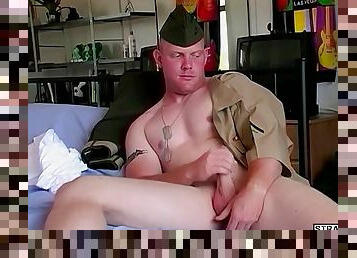 Cute Army guy jerks off and fondles his balls