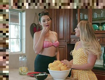 AJ Applegate and Blair Williams do some muff diving in the kitchen