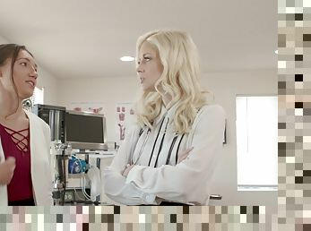 Charming lesbian nurse Charlotte Stokely licks sexy Maya Woulfe