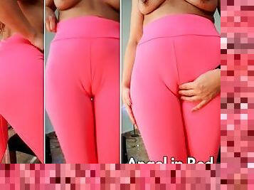 Fit Girl in Yoga Leggings Camel Toe. She gets wet from Touching her Pussy