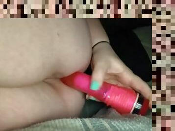 Fucking my tight horny pussy with a pink toy