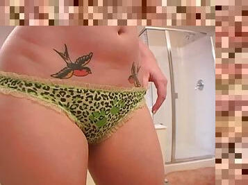 Video of hot brunette babe trying new thongs in the bathroom