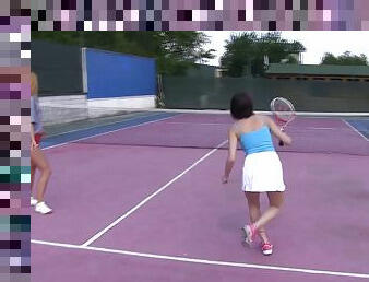 Big boobs slut engages her tennis opponent in a steamy lesbian act