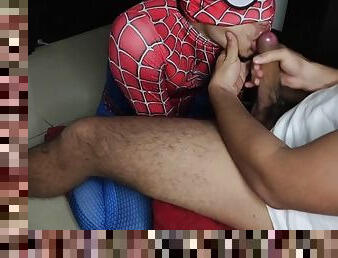 I fuck Spiderman mouth with my big cock