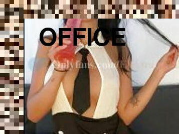 Naughty SECRETARY masturbates in the office while BOSS went to get coffee