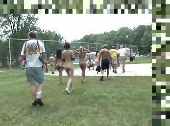 Naked girls volleyball game with wicked hot nudist girls