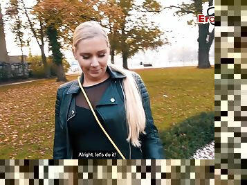 German slut seduced in public for real sexdate