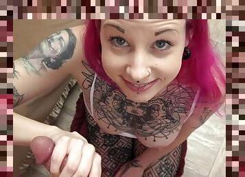 Pink haired chick Lady Lazarusin moans while having sex in POV