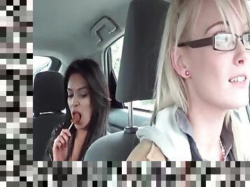 Beauty flashes tits and asshole in the car