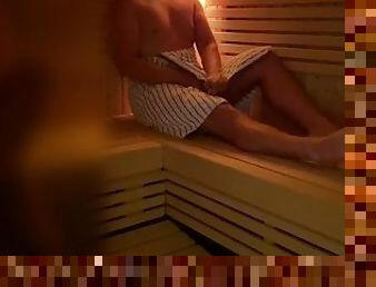 Caught masturbating in public sauna  risky jerk off