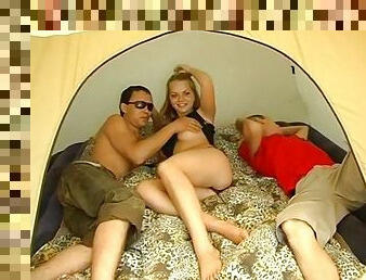 Hot Camping Threesome With A Really Hot Blonde Teen