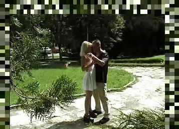 Enchanting Blonde In Miniskirt Riding Heavy Dicks Outdoor