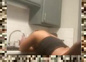 Ebony GF Fucks Me In Kitchen While Cooking and Cleaning