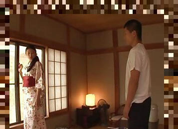 Yuuha Sakai takes her kimono off and rides her husband's cock