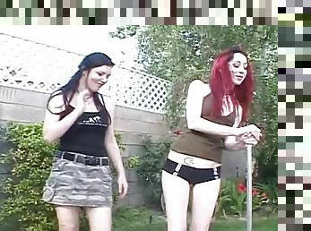 Redhead and brunette getting off with kinky action