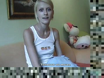 Skinny Blonde Amateur Getting Naked and Pretty in Homemade Vid