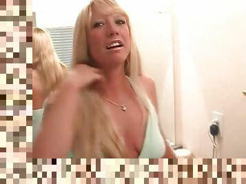 Bathroom blowjob from blonde milf with curves