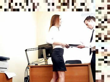 Employee submits to his sexy boss and licks her feet
