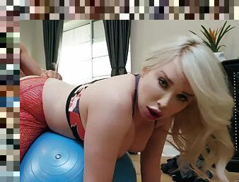 Balls In Her Court p1 - blonde shemale ass fucked on fitball Pierce Paris