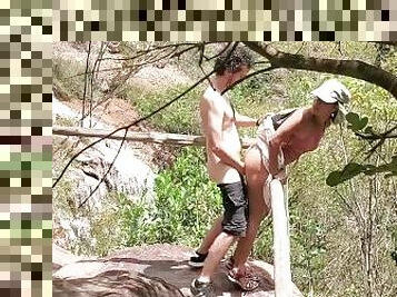 Nature sex in the waterfalls with young indian tourist
