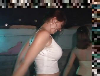 Nasty chick flashes her breath-taking big natural tits at a party