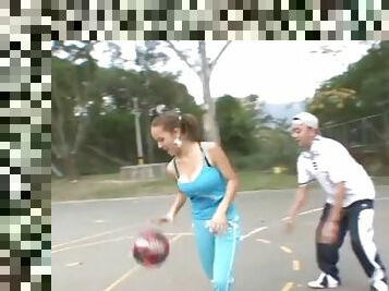 Huge tits teen bouncing on the basketball court