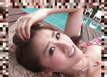 Hot Japanese chick moans loudly while getting fucked by the pool