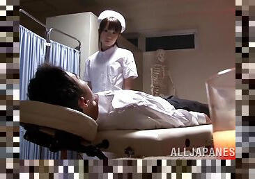 Sexy Asian Nurse With Long Hair Giving An Arousing Handjob