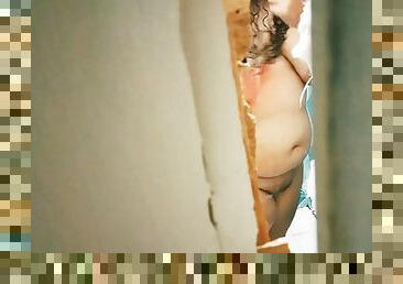 My chubby mexican stepmom lets me record her while she takes a shower