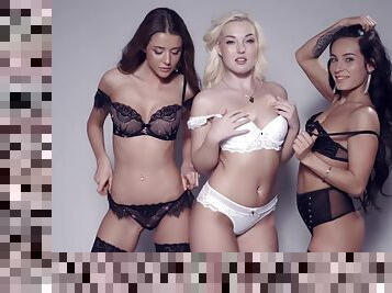 Lexi Dona, Silvia Dellai, Sybil and Lovita Fate pose together in lingerie