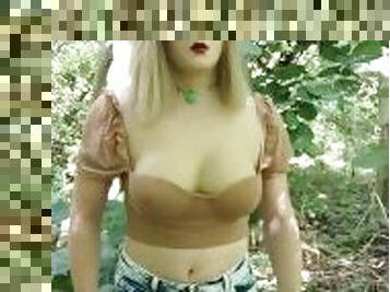 Doll showing off her skimpy outfit in the forest