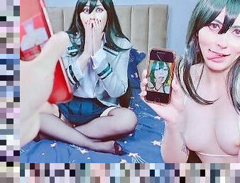 Midoriya wants to post Asui Tsuyu's nudes online, but she seduces him and lets him fuck her ass