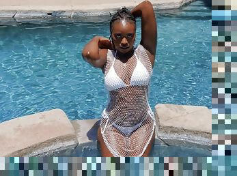 Elsie wearing fishnet enjoys while being penetrated by the pool