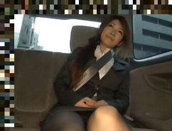 Yuka the Asian office girl gets toyed in a backseat