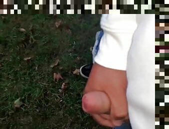 Public wanking and Cum in garden