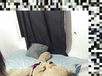 Sexy girl with nice ass fucks her teddy bear very hot