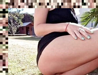 Sexy Blondy masturbation on village outdoors