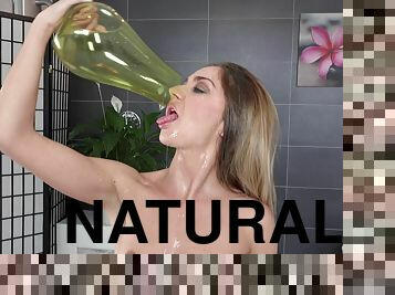 Dirty slut Puppy pissing in a vase and drinking it on the floor